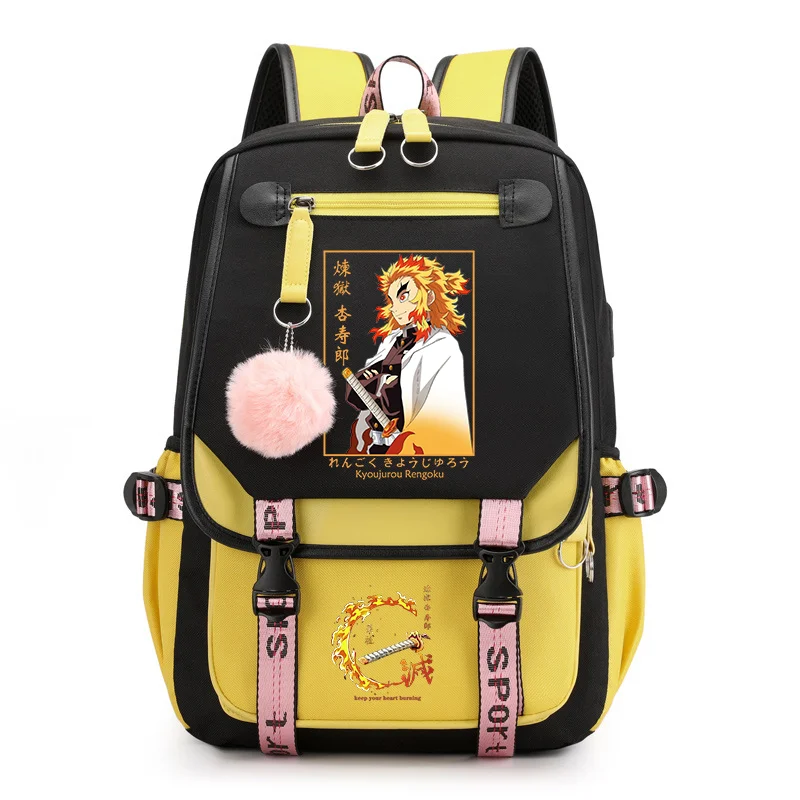 

New Anime Rengoku Kyoujurou Cool Backpack Teen Fashion Street Rengoku Kyoujurou Backpack USB Backpack School Backpacks