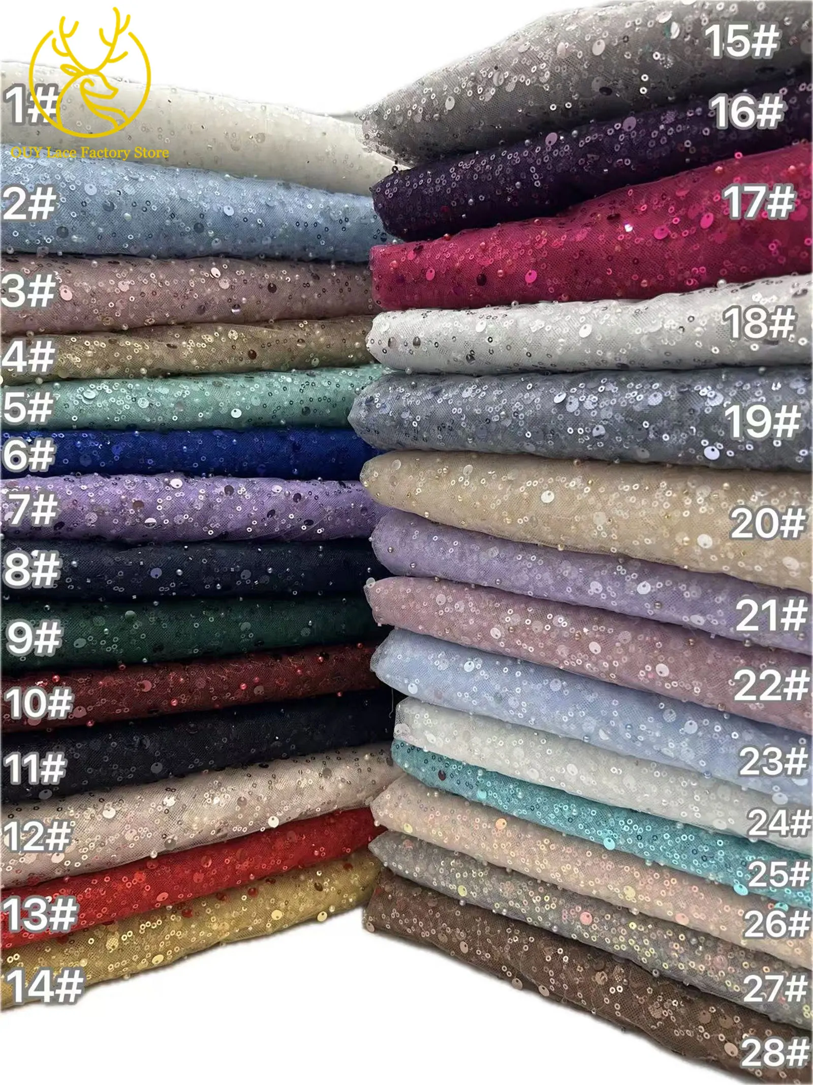 Afrikanischer Perlen-Pailletten-Spitzenstoff im Großhandel, 5 Yards, hochwertiger nigerianischer Tüll-Spitzenstoff zum Nähen von Hochzeits- und Partykleidern – Detail 4