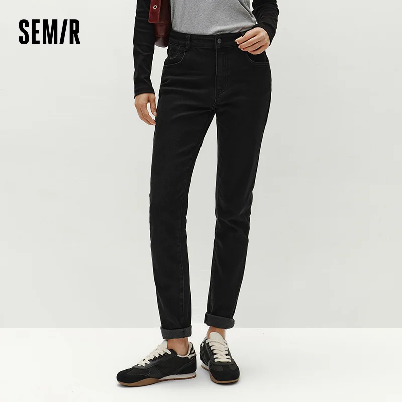 Semir Jeans Women Winter Slim Fleece Lined Skinny Pants Slim-Fitting Comfortable Korean Casual Trendy Long Pants Women'S Wear