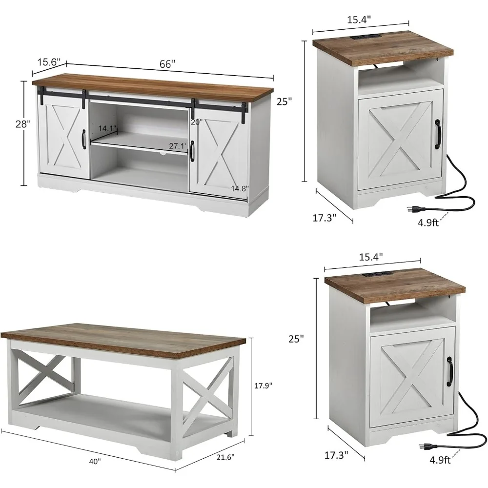 Table basse avec station de charge et port USB, table à manger, ensemble de 4, support TV, table basse et 2 tables d'appoint