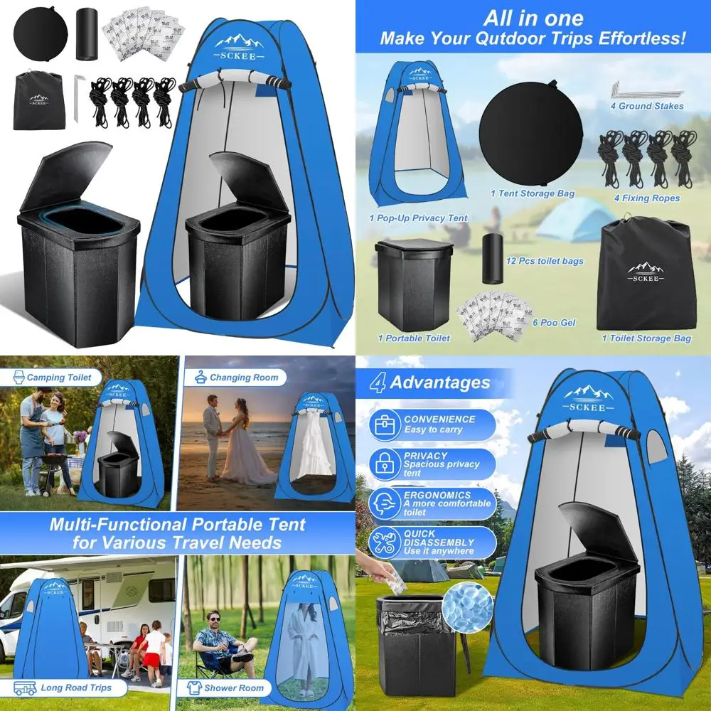 

Очень большой 16,5-дюймовый походный туалет с быстросъемной палаткой для конфиденциальности, идеально подходит для приключений на свежем воздухе, душа и пеленания