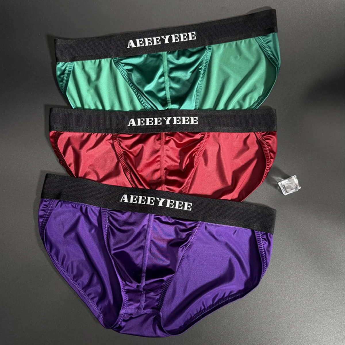 Men Sexy Ice Silk Thin Elastic Briefs Underpants Wide LowWaist High Slit Quickdry Breathable Enlarged U shape Pouch Underwear