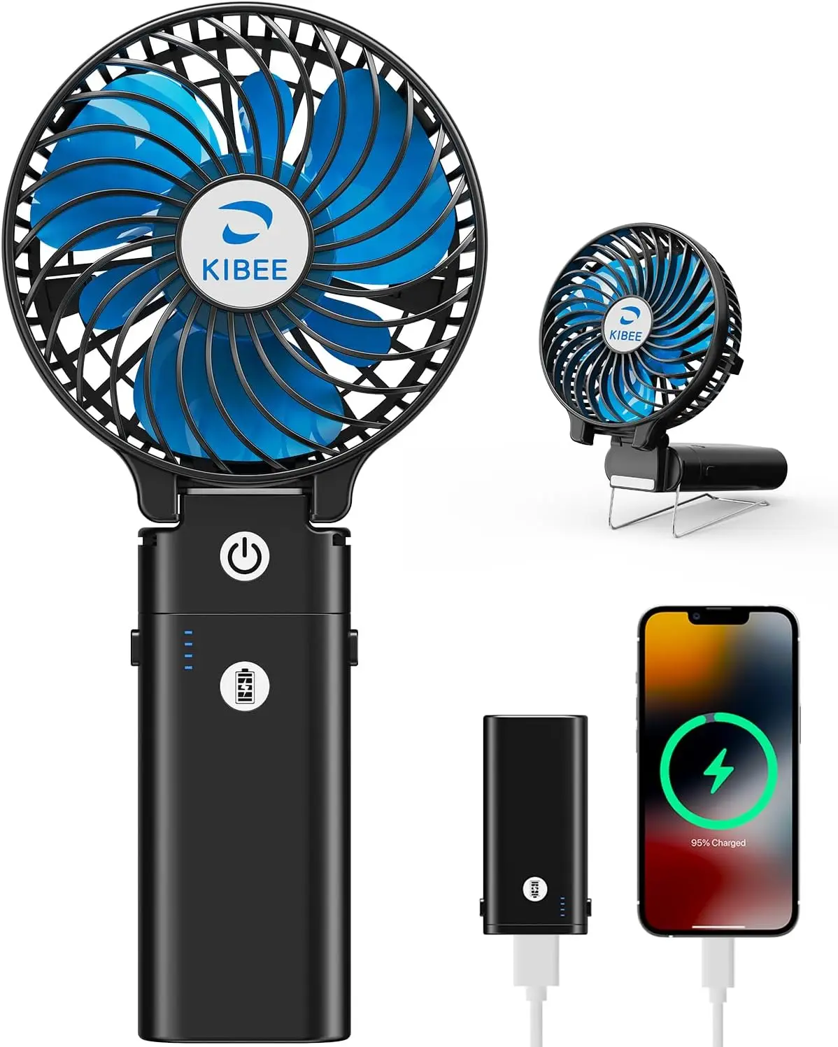 

Portable USB Rechargeable Handheld Fan - 5200mAh, Foldable 180°, 3-Speed with Stand for Travel Outdoor Makeup Concerts