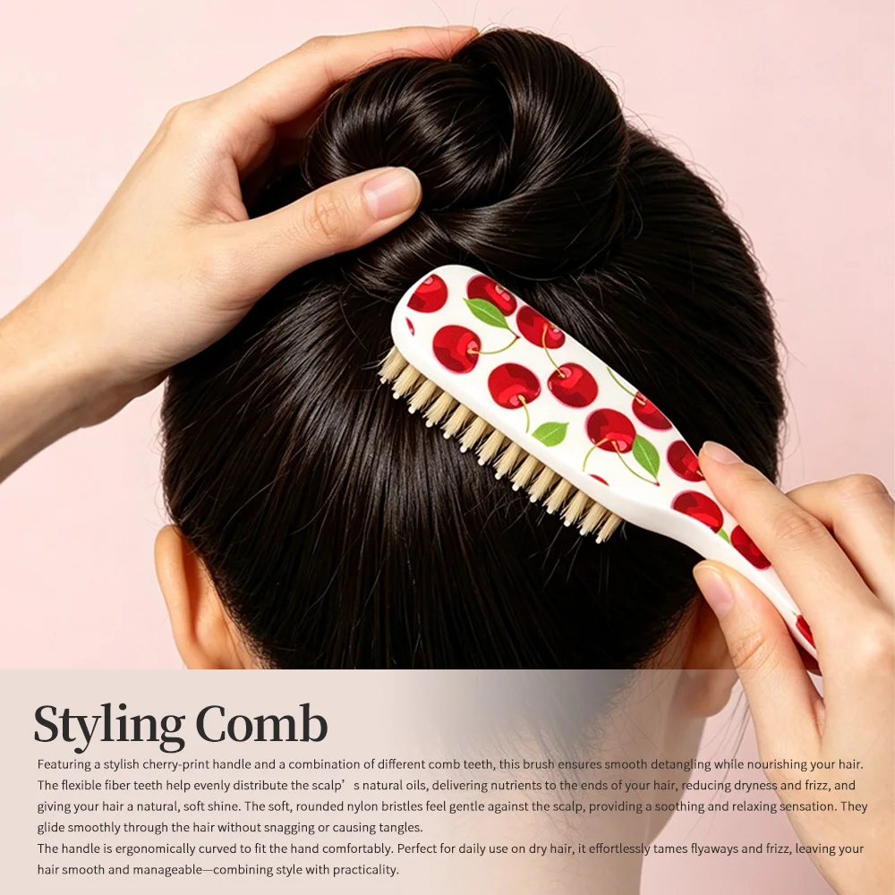 2-Piece Hair Styling Comb Set: Hollow Heat-Conducting Ceramic Roller Comb + Cherry Bristle Smoothing Comb for High-Volume Hair, Smoothing Frizz, Home Salon Hair Styling Tools - view 4