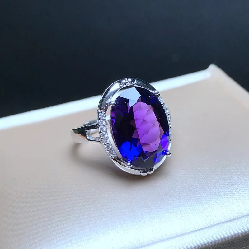 MeiBaPJ Natural Big Amethyst Gemstone Fashion Ellipse Simple Ring for Women Real 925 Sterling Silver Fine Charm Jewelry