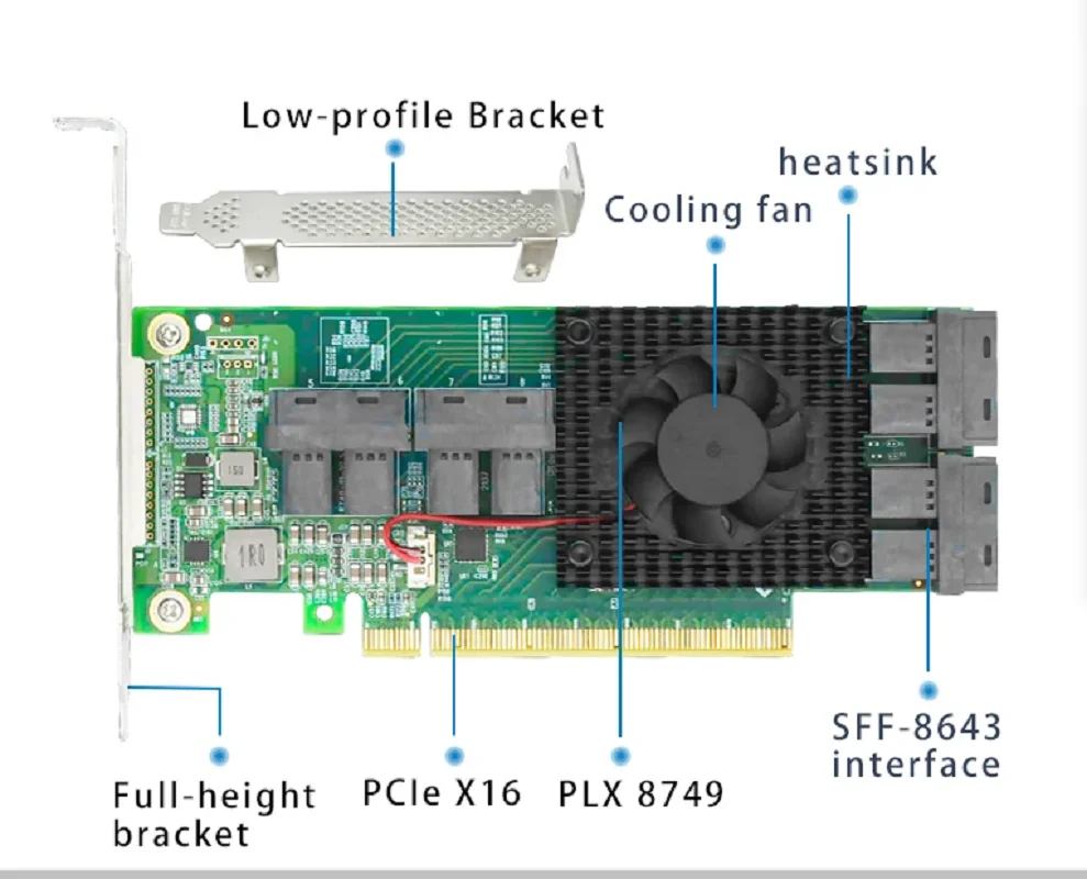 8 Port U.2 to PCIe x16 SFF-8643 NVMe SSD Adapter with Heatsink-9349-8I/9348-8I