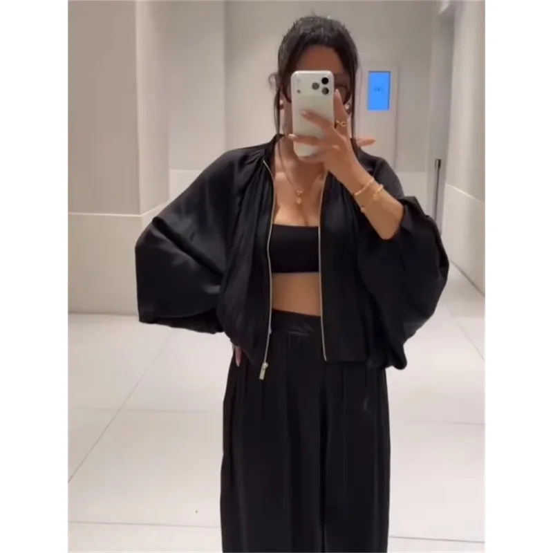 2026 Guobioziy Women s Classic Commuter Style Fall New Black Long Sleeve Batwing Loose Fit Fashion Trendy Casual Parka Jacket