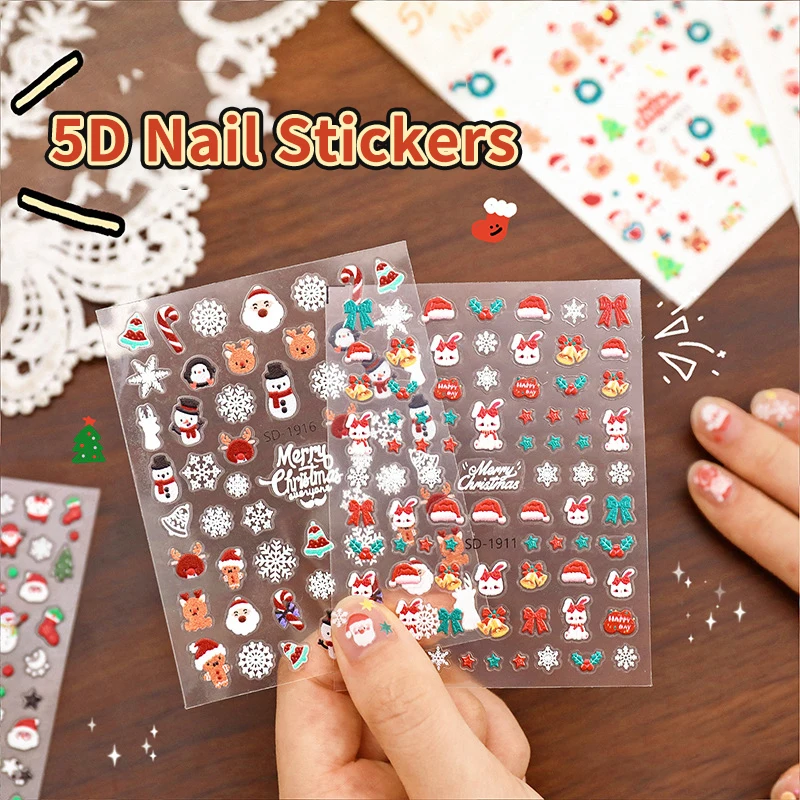 5D Embossed Nail Stickers Christmas Themed Snowflake Santa Claus Christmas Tree Nail Decals For Women Girls Nail Decor Stickers