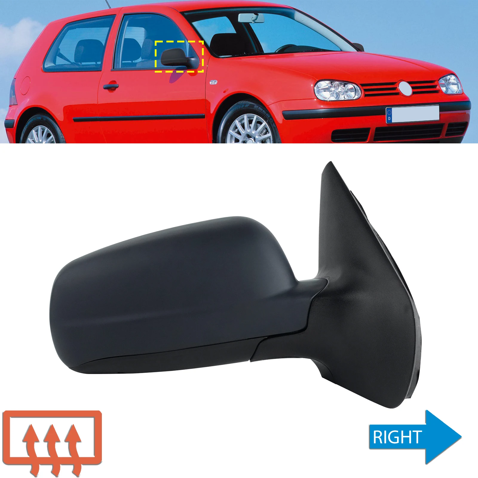 

Right Electric Wing Mirror Heated Primed For VW Golf MK4 97-04 Bora