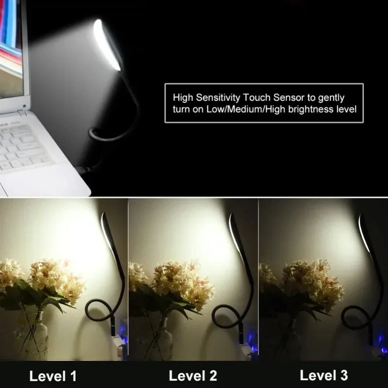 LED Night Light Mini Portable USB Touch Sensor Dimmable Table Desk Lamp for Power Bank Camping PC Laptops Book Night Lighting