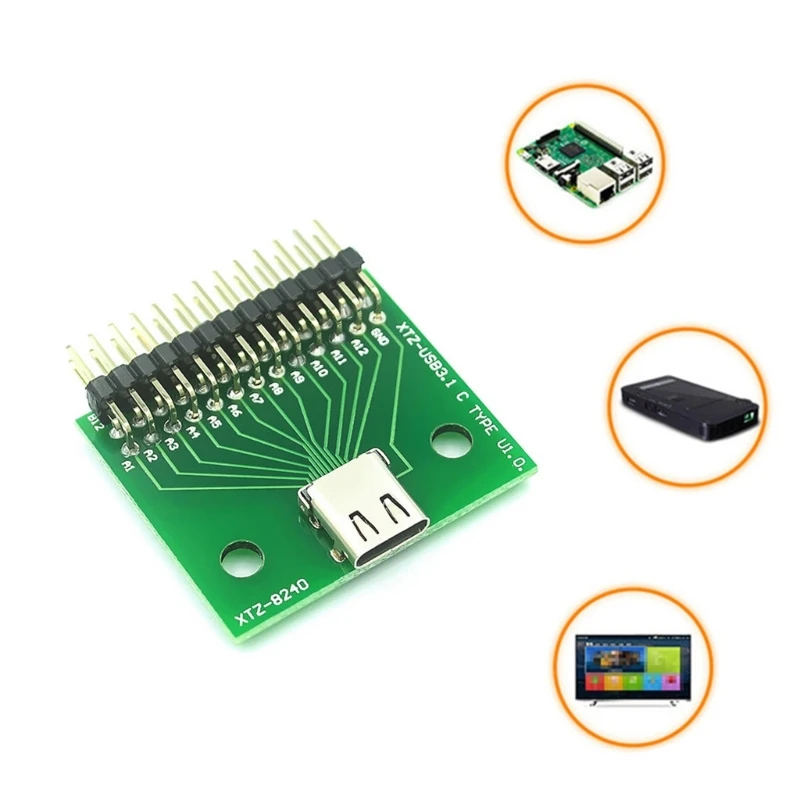 Carte Test PCB USB3.1 Type C, connecteur femelle 24P avec rangée broches pour le Test données