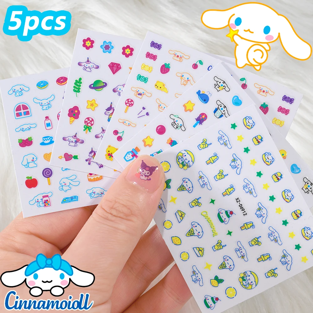 5 pz/set 3D Kuromi Del Fumetto Adesivo Per Unghie My Melody Cinnamorol Anime Adesivi Per Unghie Manicure Design FAI DA TE Carino Decalcomanie Per Unghie Wrap Decor