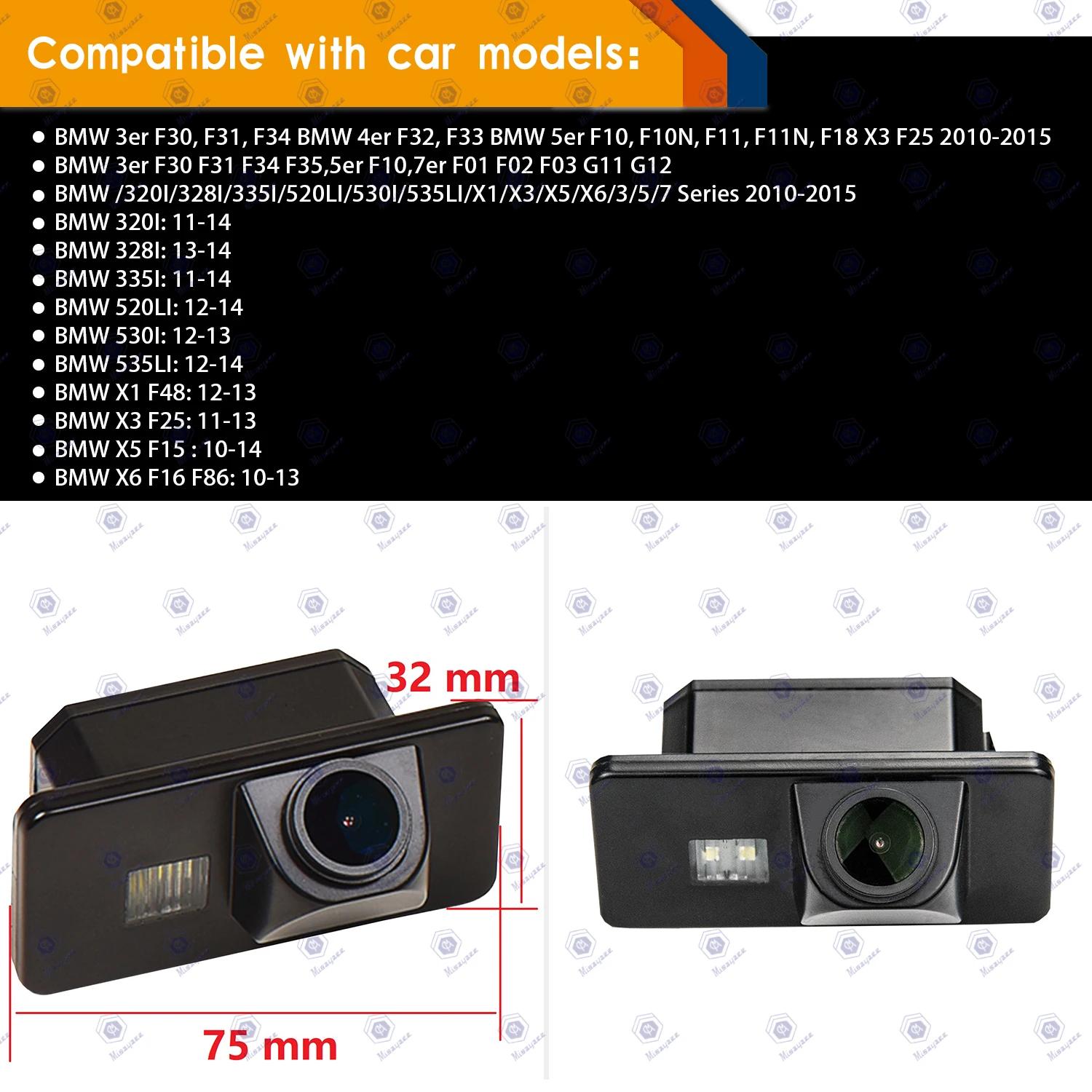 HD 1280*720P Reversing Backup Night Vision Camera for BMW 320I /328I /335I /520LI/530I/535LI/X1/X3/X5/X6/3/5/7 Series 2010-2014