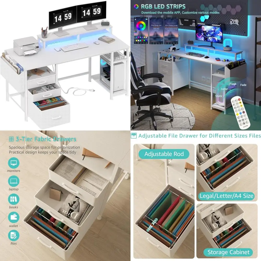 

55 Современный белый стол с ящиками для хранения, подставкой для монитора, идеально подходит для домашнего офиса, учебы и игр