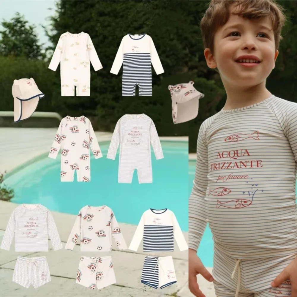 

2026 KS Baby Girls Swimwear Football Printed Swimsuit Sets Summer Kids Holiday Striped Cute One-piece Swimming Suits Bikini Sets