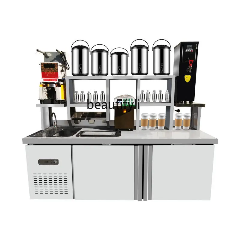 

Commercial milk tea shop equipment Full set of stainless steel water bar worktable Hamburg operation table