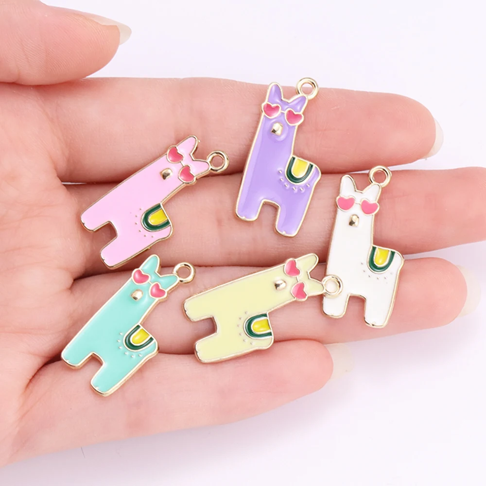 Mixed 15Pcs Cute Animal Enamel Giraffe Alpaca Charms Pendants for Earrings Necklace DIY Jewelry Making Accessories Wholesale