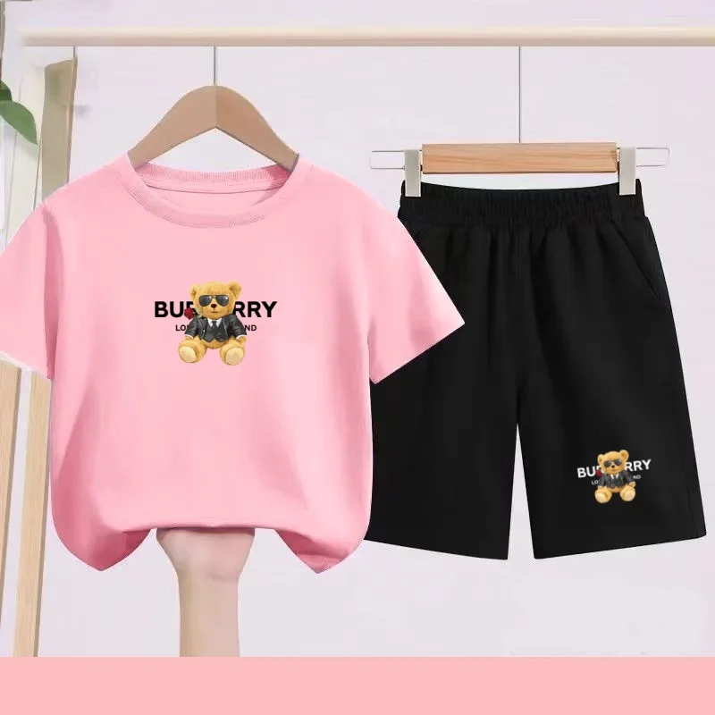 

A 2-piece Set of Creative Cartoon Cute Bear Pattern Children's Charming Quick-drying Sportswear, Including Shorts and T-shirts
