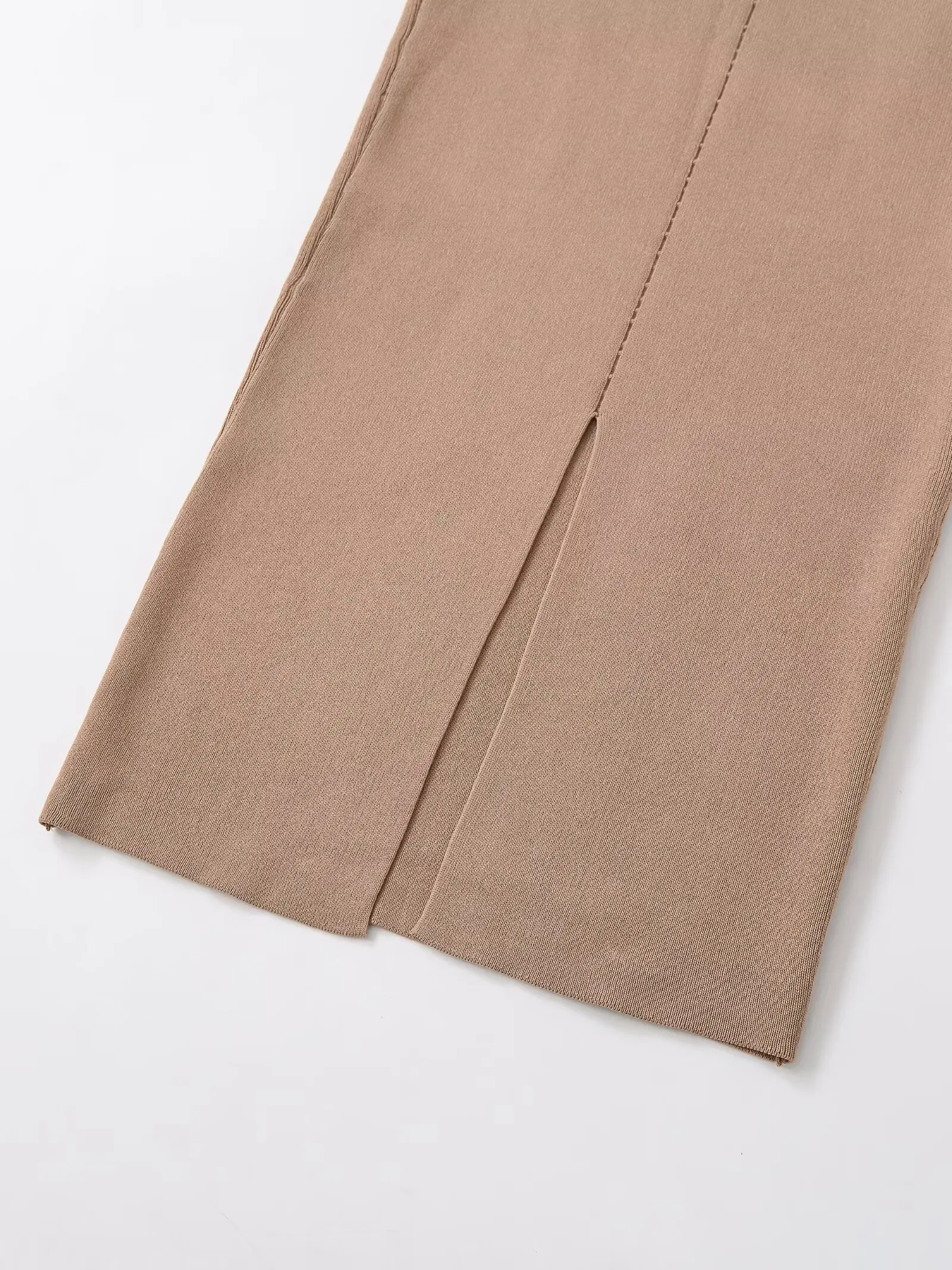 Jenny&Dave 2026 Moda Damska Minimalistyczna i Elegancka Spódnica Dzianinowa w Kolorze Szampańskim z Paskiem, Prosta, Dopasowana Spódnica typu Tubka