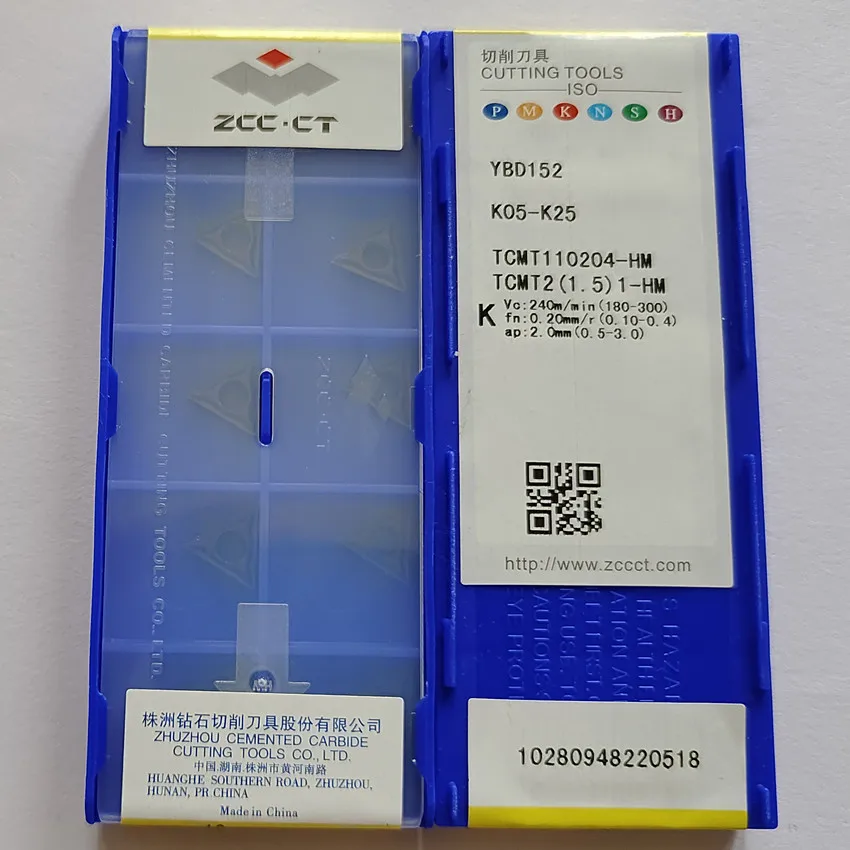 TCMT110204-HM-insertos de carburo CNC para hierro fundido, caja de 10 unids/lote, YBD152/TCMT110208-HM YBD152 TCMT21.51 TCMT21.52 TCMT11 ZCC.CT