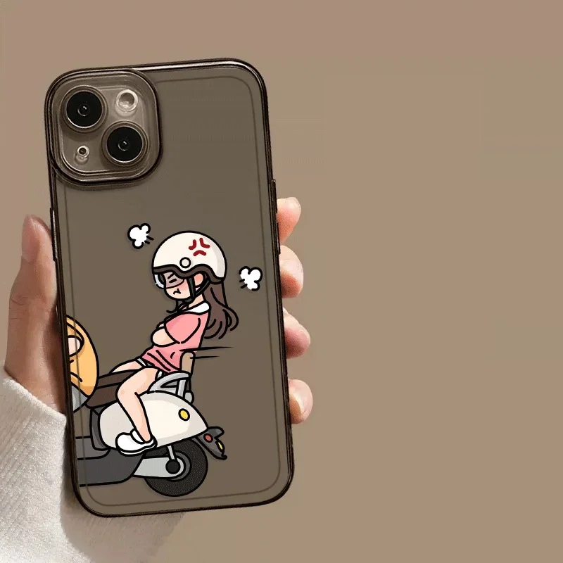 Funny Motorcycle Couple Phone Case for IPhone 16 15 13 11 12 14 Pro Max Mini X XS XR 7 8 14 Plus Motor Clear Paired Cover Fundas