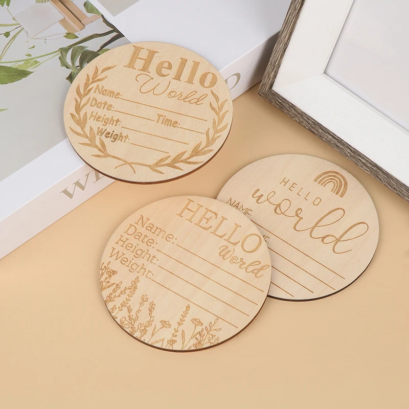 Hello World Birth Announcement Sign Wood Newborn Milestone Card Baby Growth Recording Cards Baby Photography Props Birth Cards