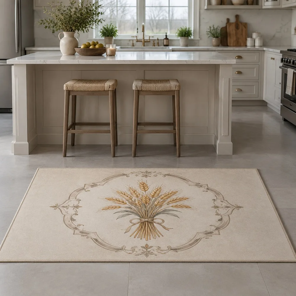 VIKAMA Area Rug Beige Single Wheat Sheaf Center Machine Washable Laundry Room Staircase Master Bedroom Kitchen Modern Home Decor