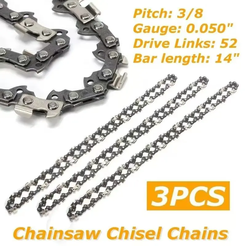 

3 Pcs 14'' 3/8'' 0.050" 52DL Semi Chisel 26 Teeth Chain for Gasoline Chainsaw