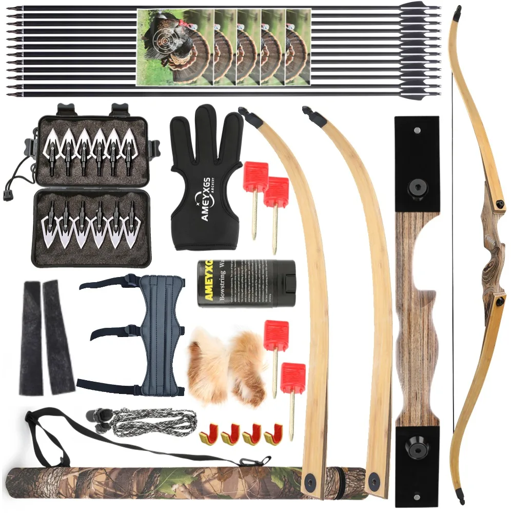 

60inch Takedown Recurve Bow Arrow Kit 20-60lbs Split Bow RH Archery Hunting Shooting Targeting Bamboo Core Limb Wooden Riser