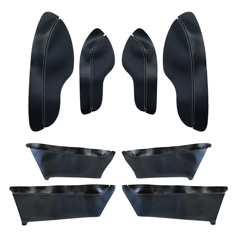 4Pcs Black Microfiber Leather Door Armrest Panel Covers With Carbon Fiber Edge Trim Fits Honda Civic 10th Gen 2016‑2017 2