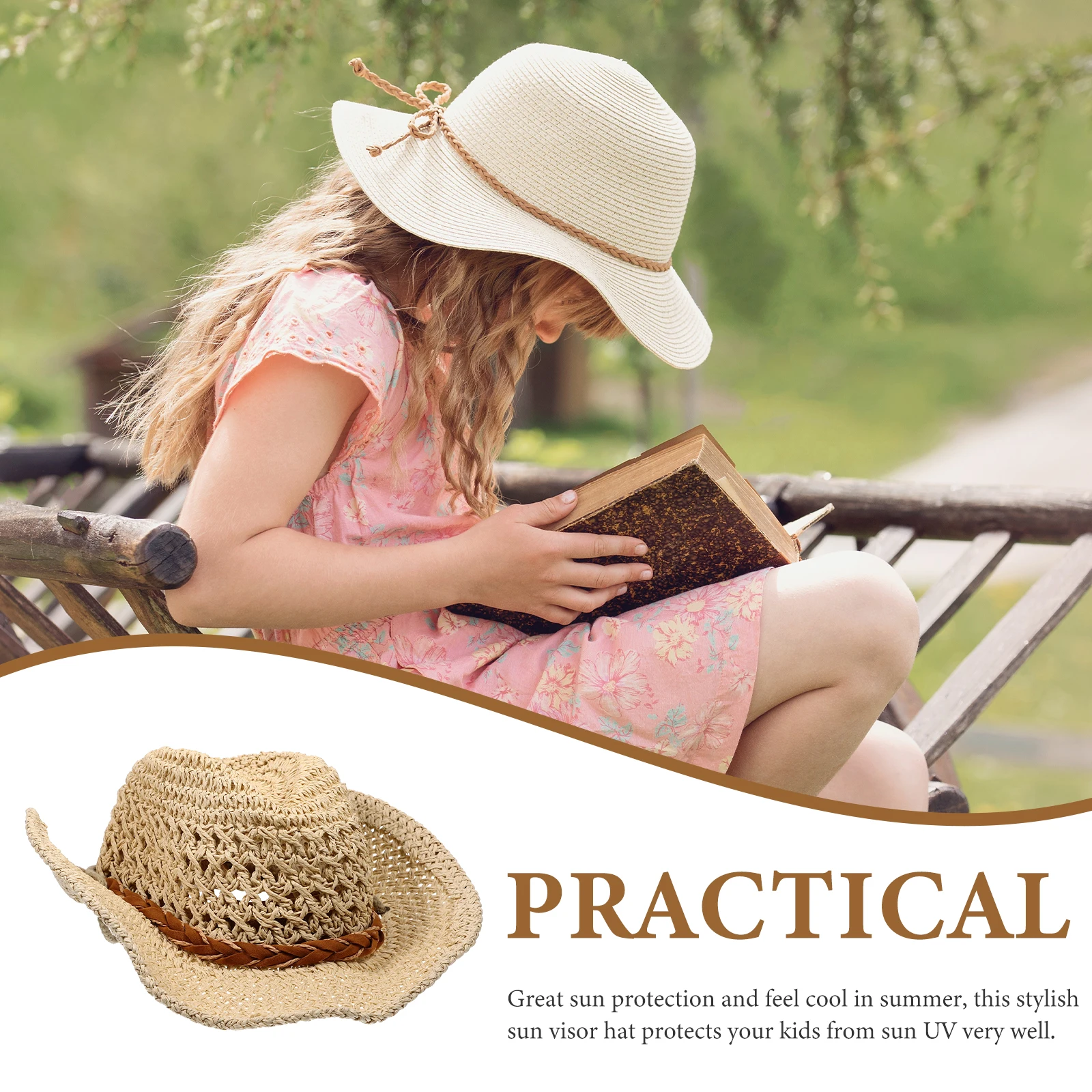 

Children Straw Sun Hat Wide Brim Beach Protection Kids Summer Toddler Baby Hats Outdoor Activities Party Supplies