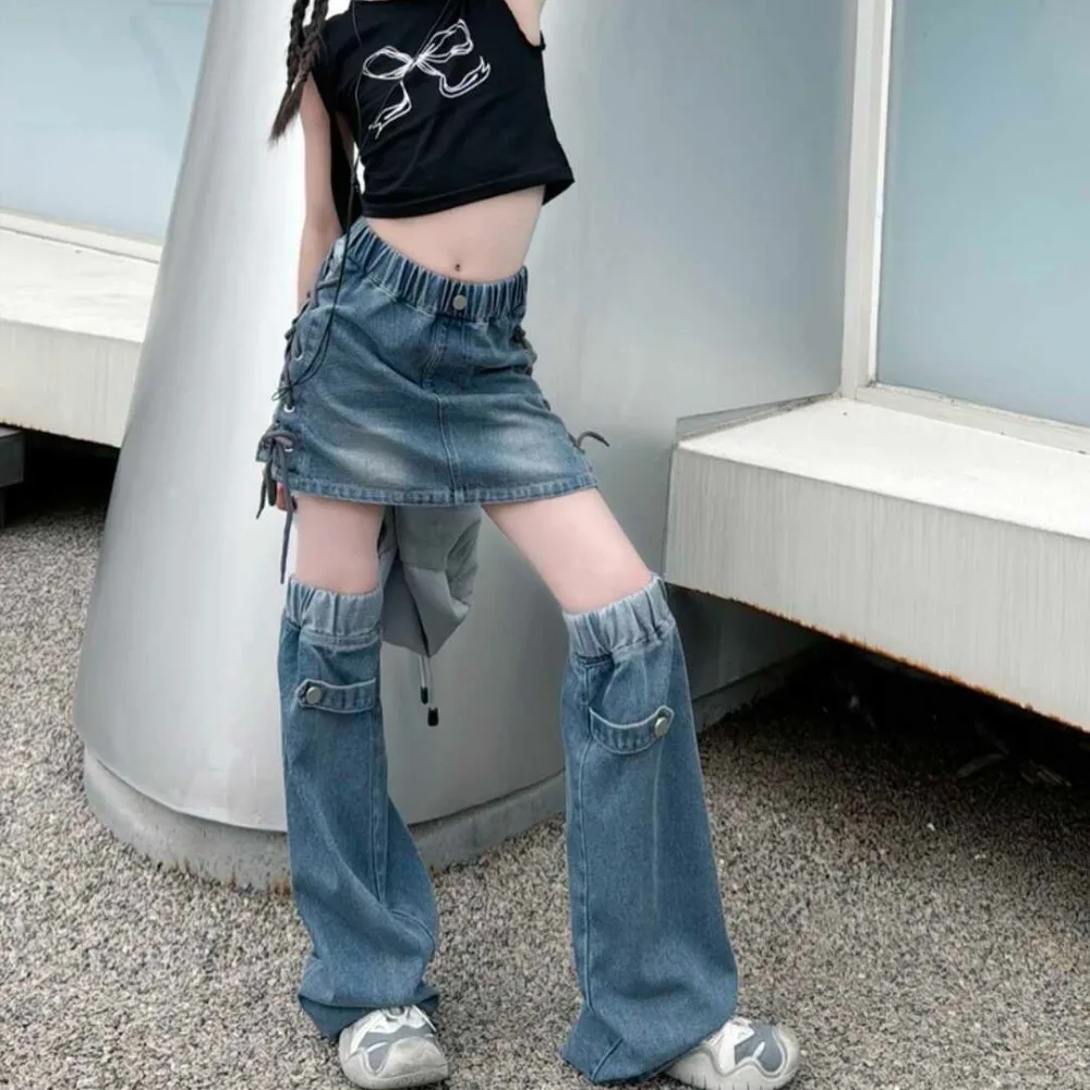 Girls Pants Korea Style 2024 Summer New Two Sections Jeans Design Vintage Spicy Girl Casual Fashion Summer Children Trousers