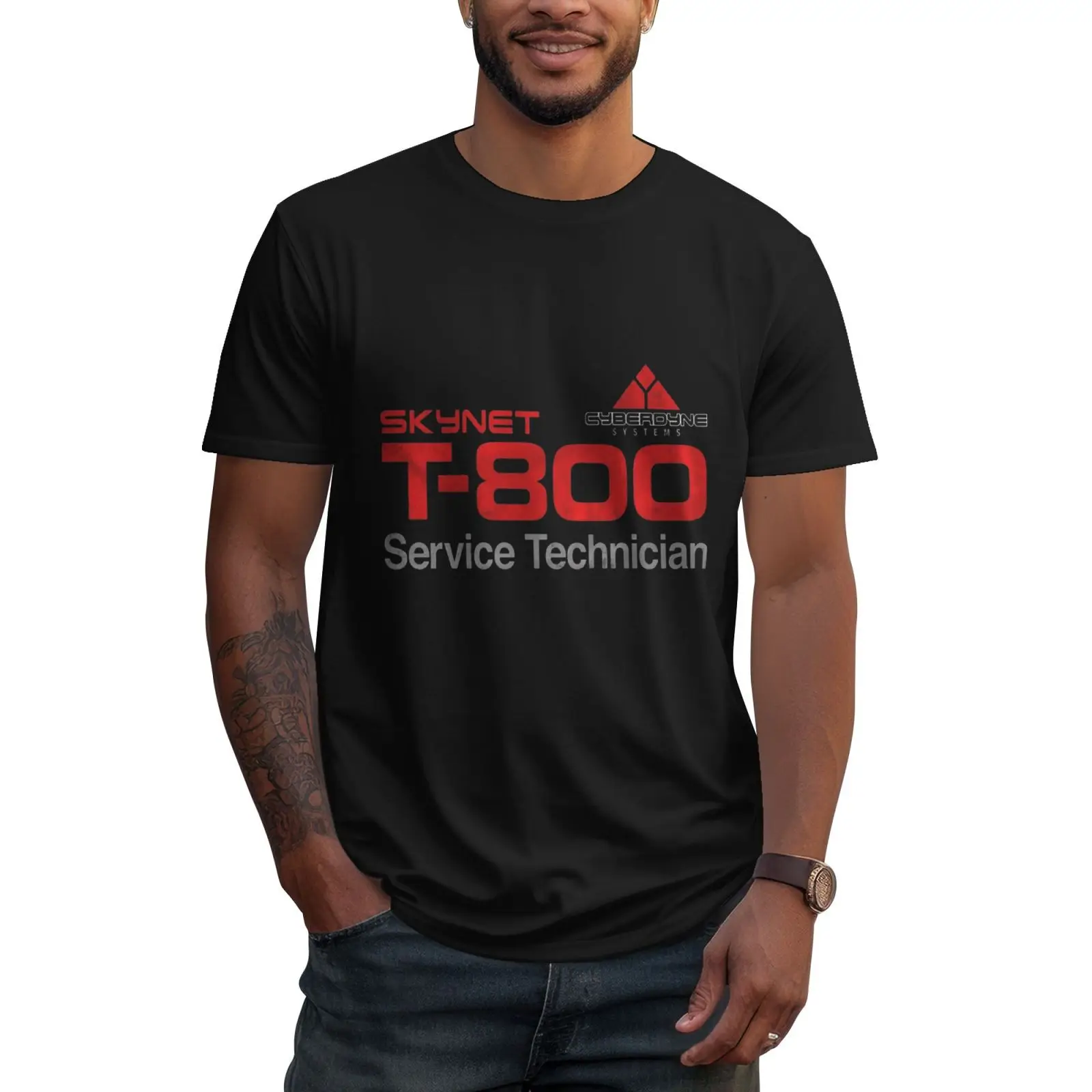 T-800 Technician T-Shirt Men Terminator Cyberdyne Cyborg Cotton Big Tall Tees Round Neck T Shirts Short Sleeve