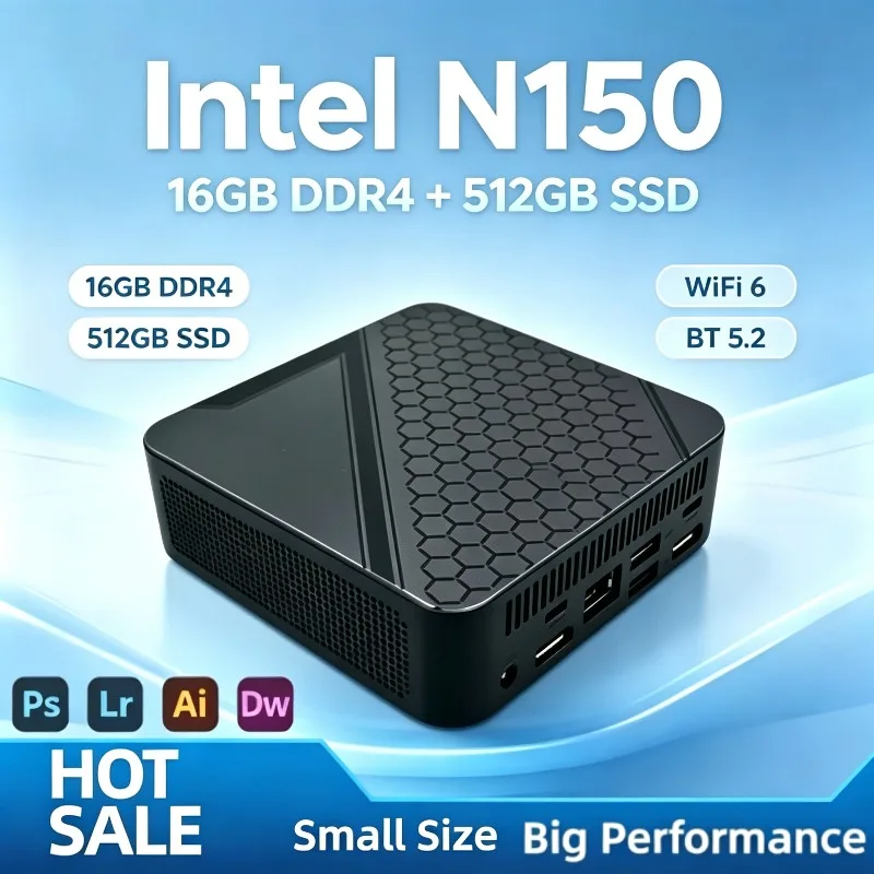 Mini PC Intel N150 Computer Portable Gaming PC 16GB 32GB RAM 1TB 2TB SSD Windows Office Gamer Wifi6 BT5.2 Desktop Mini PC