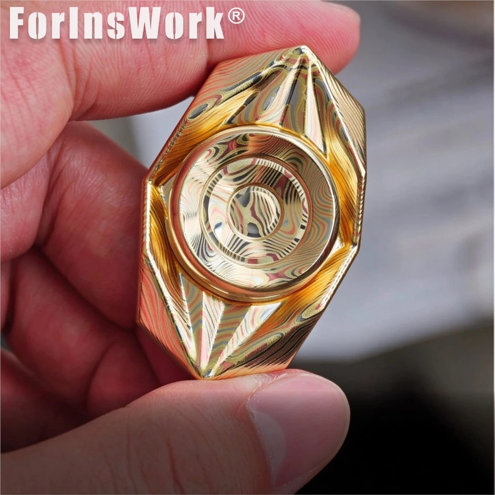 Two Blades Damascus Mokume Fidget Spinner Alloy Finger Gyro Portable Pocket Hand Spinner Long Spin Time Anti Stress Fidget Toy