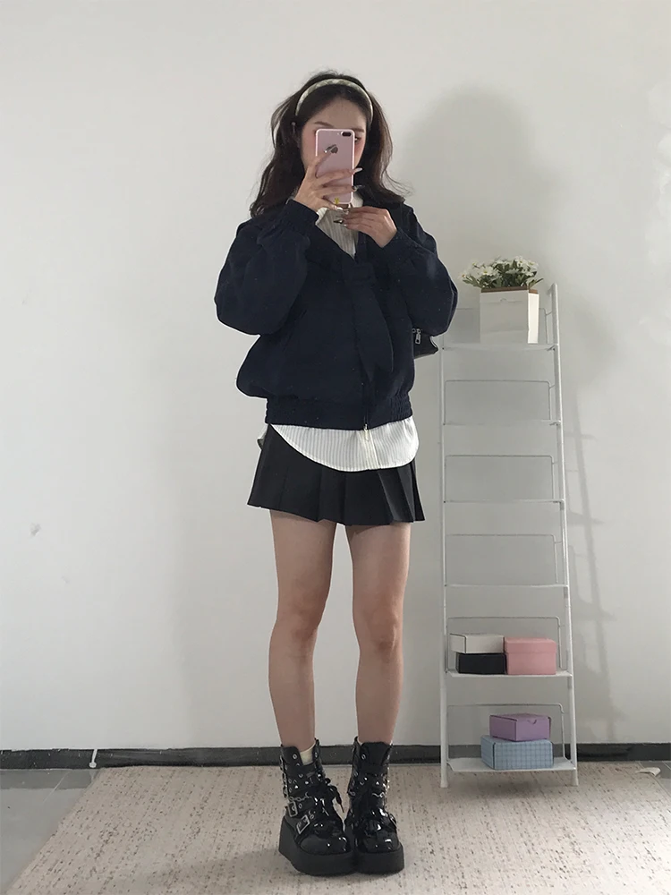 เสื้อคลุมสไตล์เกาหลี คอปกแบบกะลาสี ทรงหลวม ช่วยพรางหุ่น สำหรับผู้หญิง แฟชั่นใหม่ ดีไซน์ทันสมัย ฤดูใบไม้ร่วง 2025