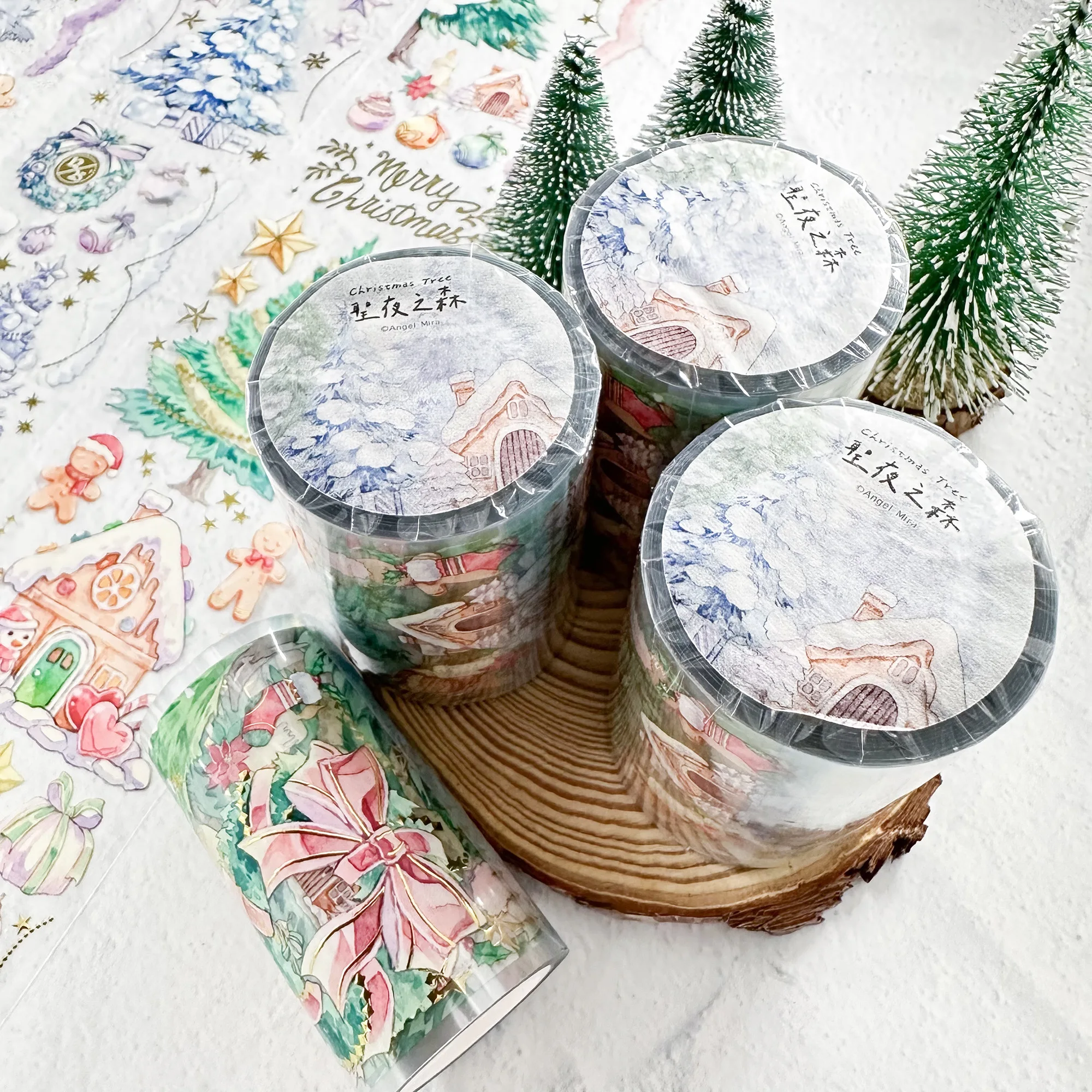 Vintage Christmas Tree Washi PET Tape for Card Making Decoration DIY Scrapbooking Plan Stickers