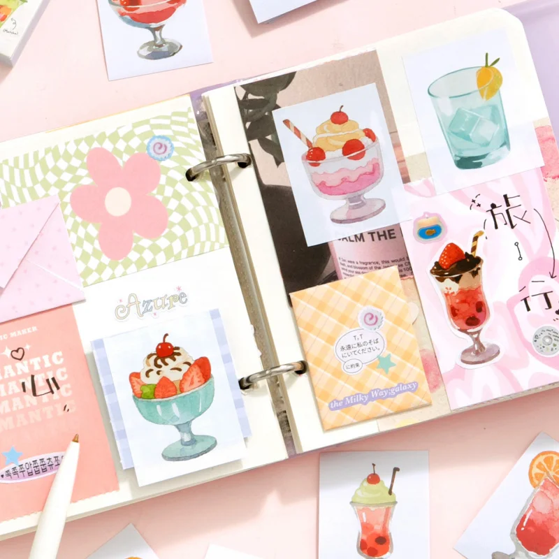 50 Sheets Mini Book Stickers Snack Cake Theme Junk Journal DIY Decor Craft Supplies view 3