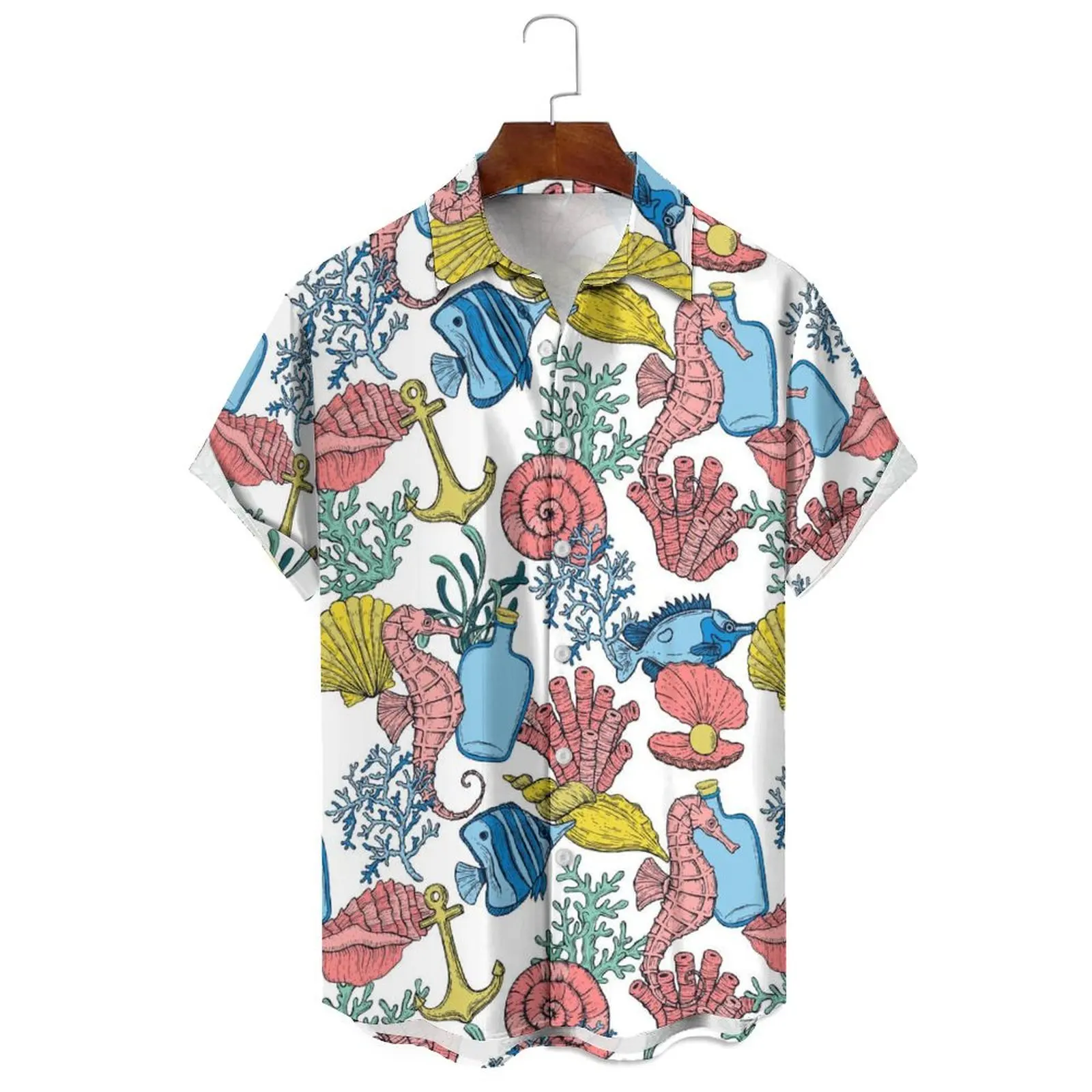 

Summer Men's Sea Creature 3D Printed Hawaiian Shirt For Men And Women Cute Stylish Casual Short-sleeved Beach Vacation Shirt