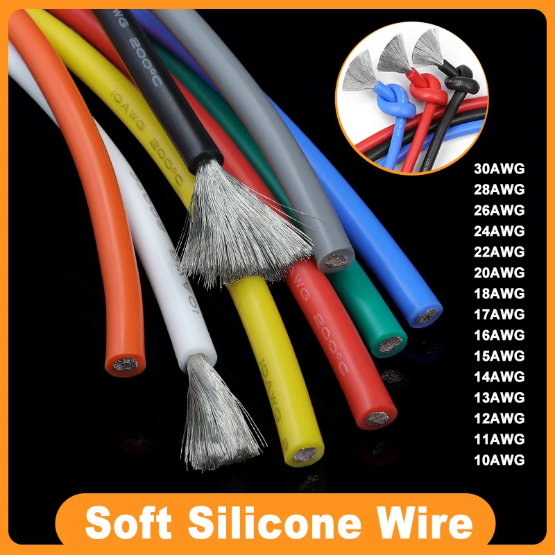

1/2/5M Super Soft Silicone Wire 10 12 14 16 18 20 22 24 26 28 30AWG High Temperature Insulated Car Battery Electric Power Cable
