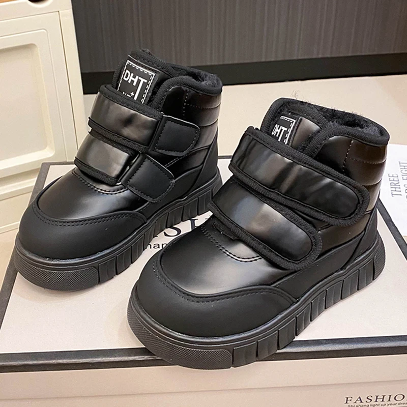 

-30 ℃ Winter Boots For Children PU Leather Waterproof Teenager Kid's Snow Boots Thick Warm Fur Plush Boots For Boys Girls