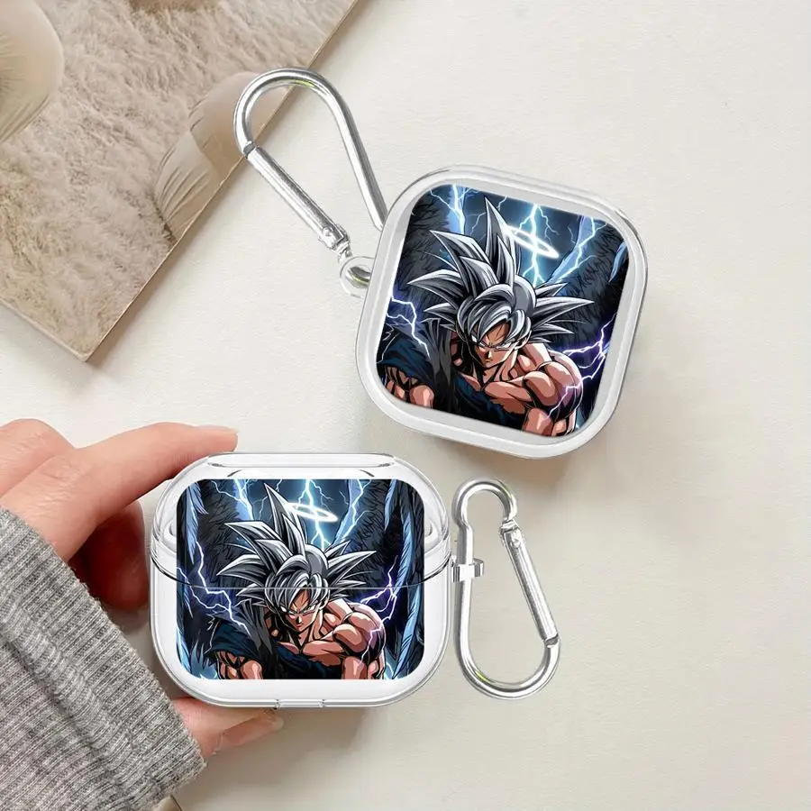 Clear Earphone Cases Cover With Hook Case For Samsung Galaxy Buds 3Pro Live 2 4Pro 2Pro 3 FE 4 Pro Dragons Ball Goku Blue