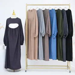 Front Zipper Breastfeeding Robe Women Mother Nursing Wear Muslim Islam Clothing Turkey Kaftan Dubai Abaya Modest Arabic Caftan