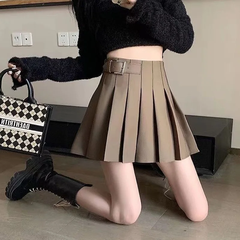 Fashion Belt Patchwork Ladies Mini Dress Solid Color Summer Young Style A-line Skirt 2024 New Pleated Sweet Women's Clothing