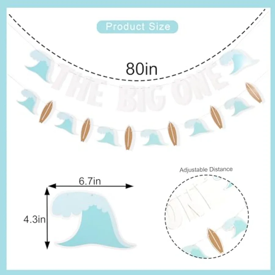 1st Birthday board Banner, Beach Party Decoration,Wave, 8 Inch by 12 Inch, Cardstock, Rectangular, Standard Banner, Indoor Deco