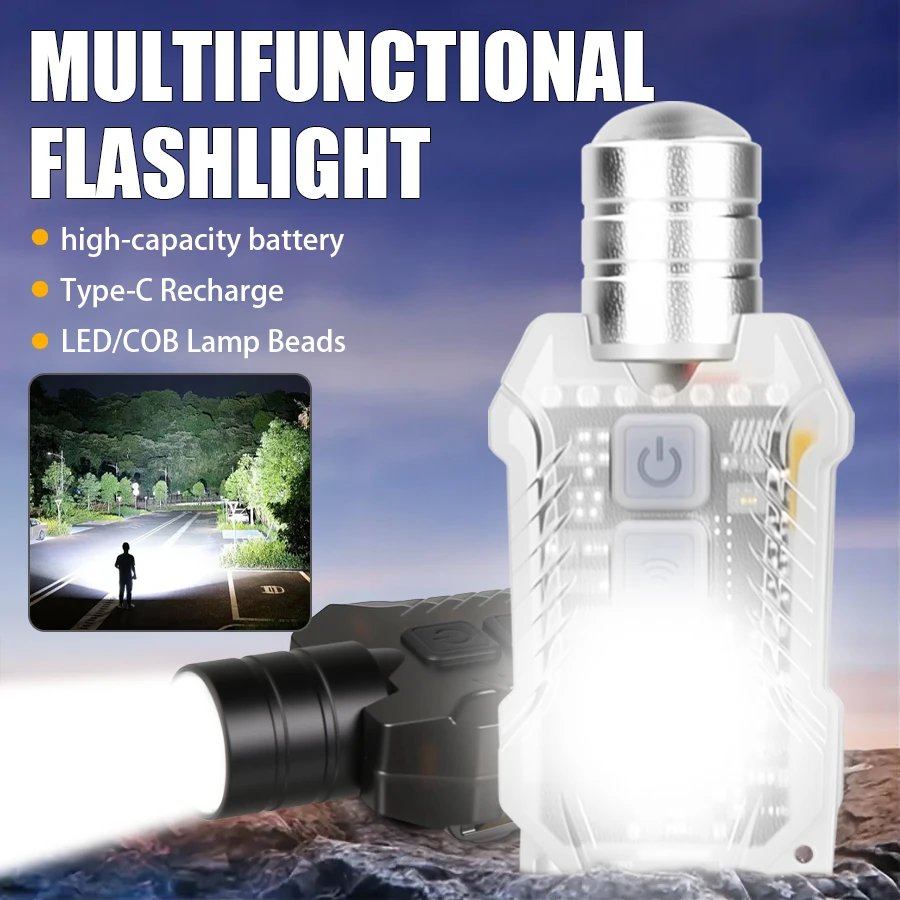 Built-in High-capacity Battery Rechargeable LED COB Flashlight With Magnetic Telescopic Zoom Work Light Outdoor Emergency Lamp