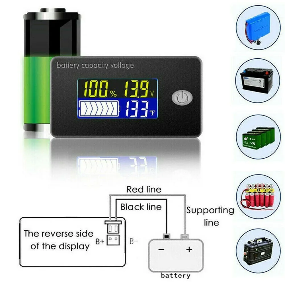 Work Equipment Digital Display 12V 24V 48V On off Switch ABS Moniter Meter Multi-functional Auto-off Battery Capacity Indicator