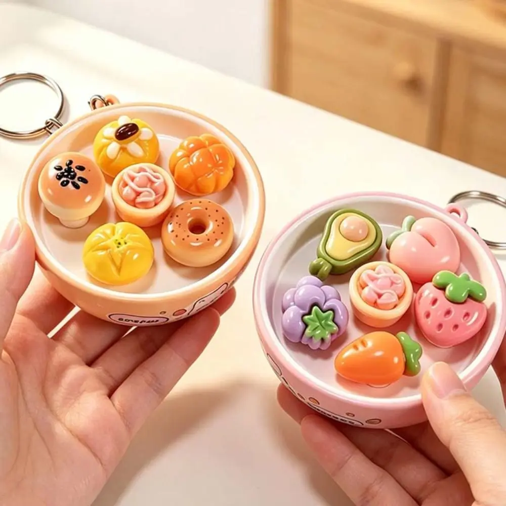 Simulation Food Food Clicker Fidget Keychain Cute Cat Series Push Button Clicking Pressure Relief Pizza Design Dessert Food