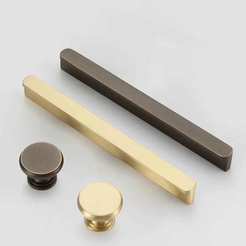 Light Luxury Cabinet Door Brass Pull Wardrobe Modern Minimalist Drawer Antiqued Handle High-end Handles, Retro Pure Brass Pulls