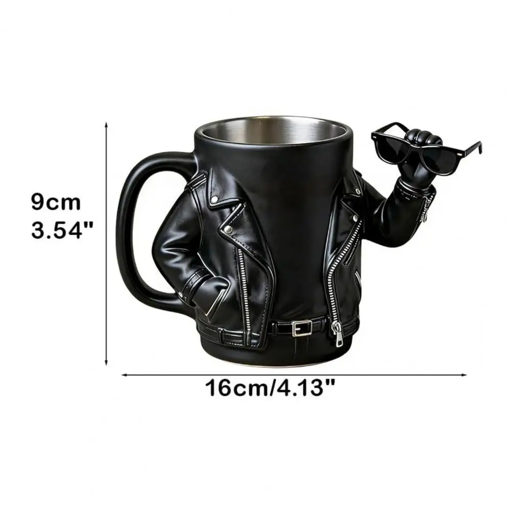 Unique Coffee Mug Motorcycle Jacket Mug Novelty Biker Jacket Coffee Mug 200ml Resin Cup Stainless Steel Coffee Cup for Men